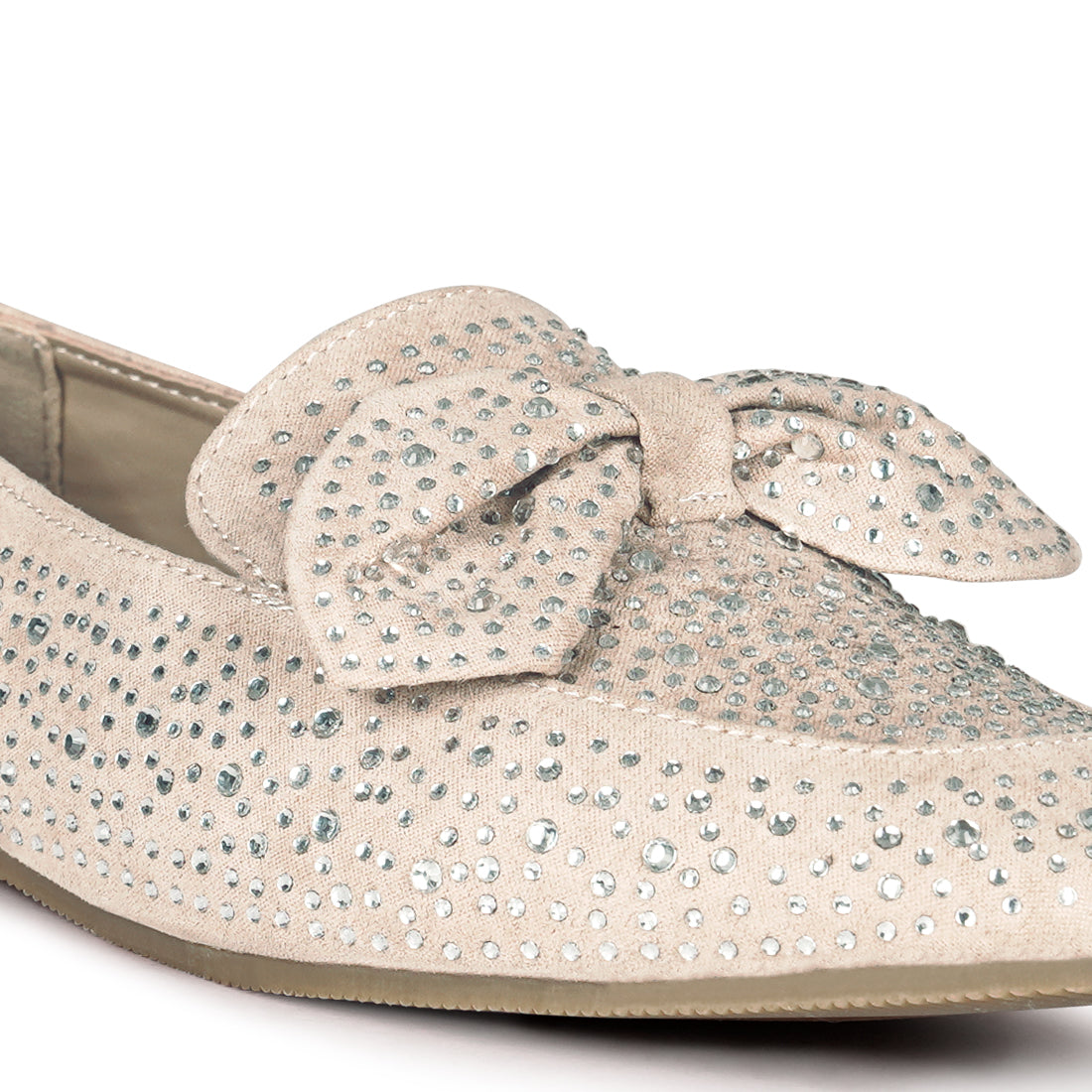 Dewdrops Embellished Casual Bow Loafer in Beige