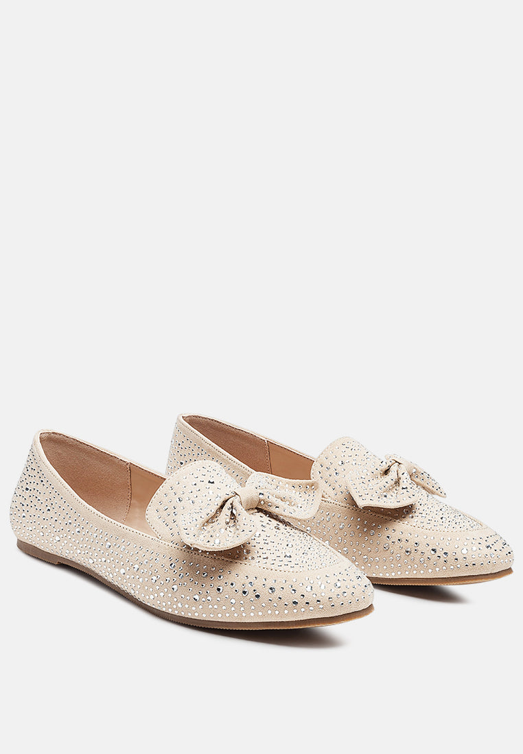 women dewdrops embellished casual bow loafer#color_beige