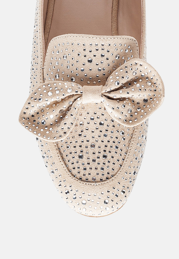 women dewdrops embellished casual bow loafer#color_beige