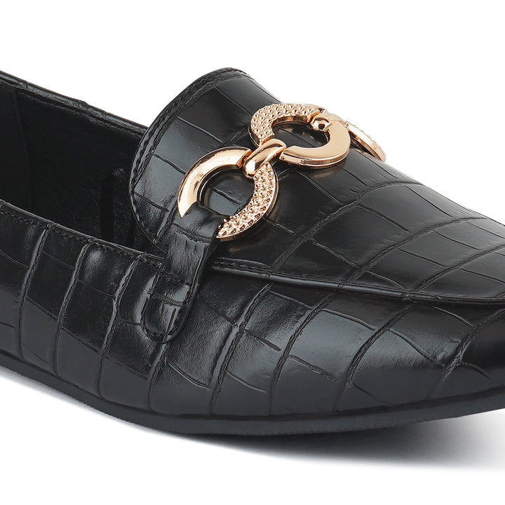 women velvet diamante buckle casual loafers#color_black