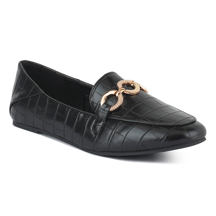 women velvet diamante buckle casual loafers#color_black