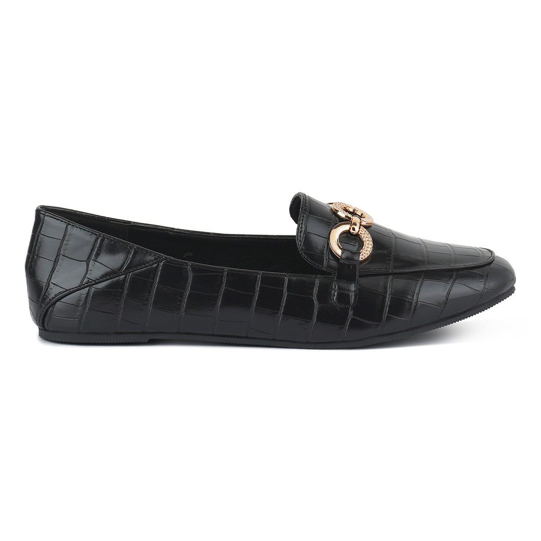 women velvet diamante buckle casual loafers#color_black