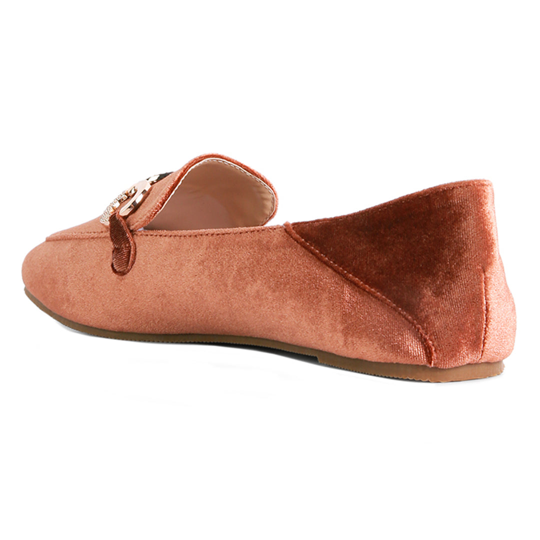 women velvet diamante buckle casual loafers#color_brown