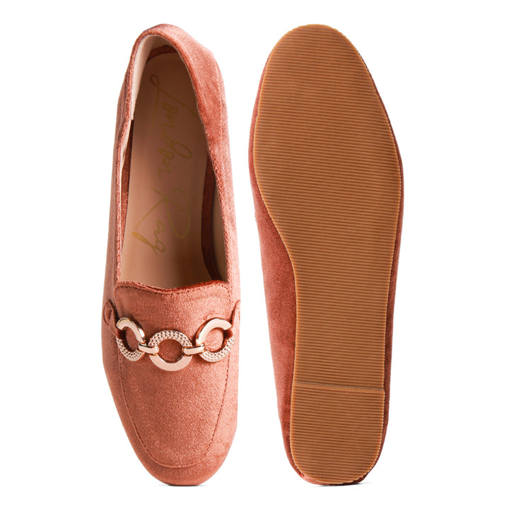 women velvet diamante buckle casual loafers#color_brown