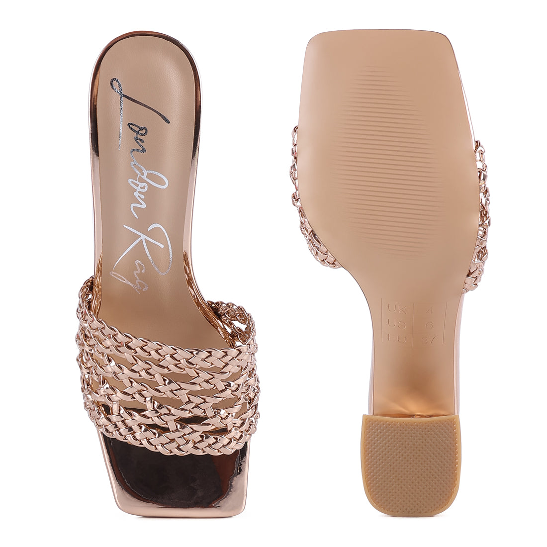 Rose Gold Metallic Braided Straps Slider Sandals