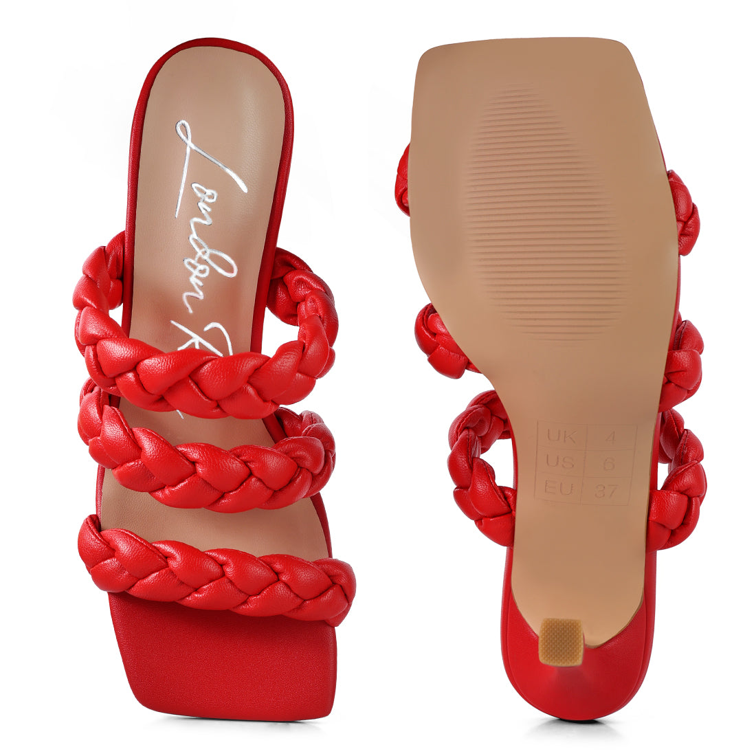 Red Triple Braided Strap Heel