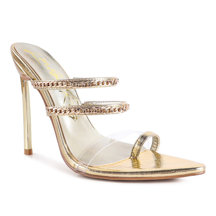 High Heeled Toe Ring Sandals in Gold