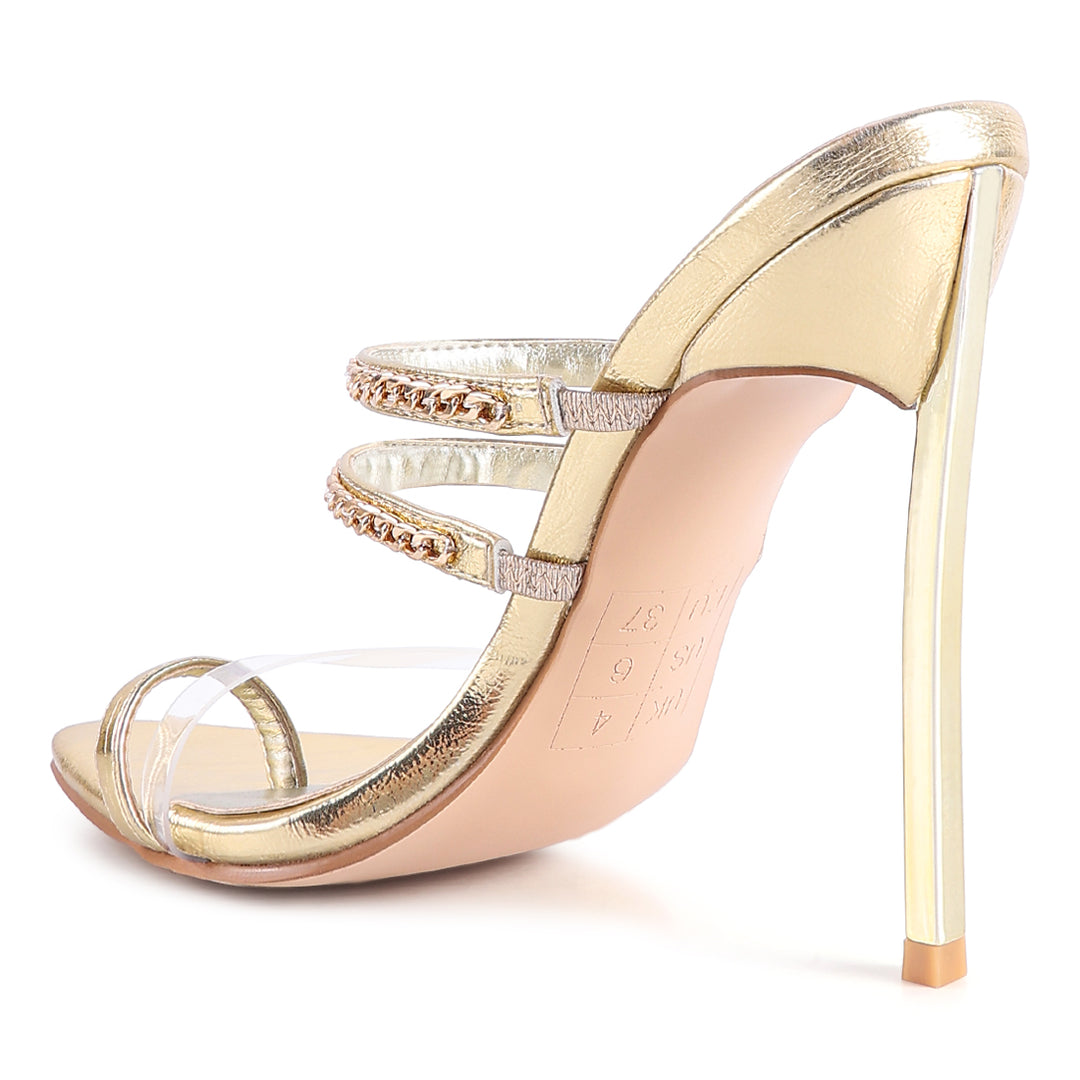 High Heeled Toe Ring Sandals in Gold