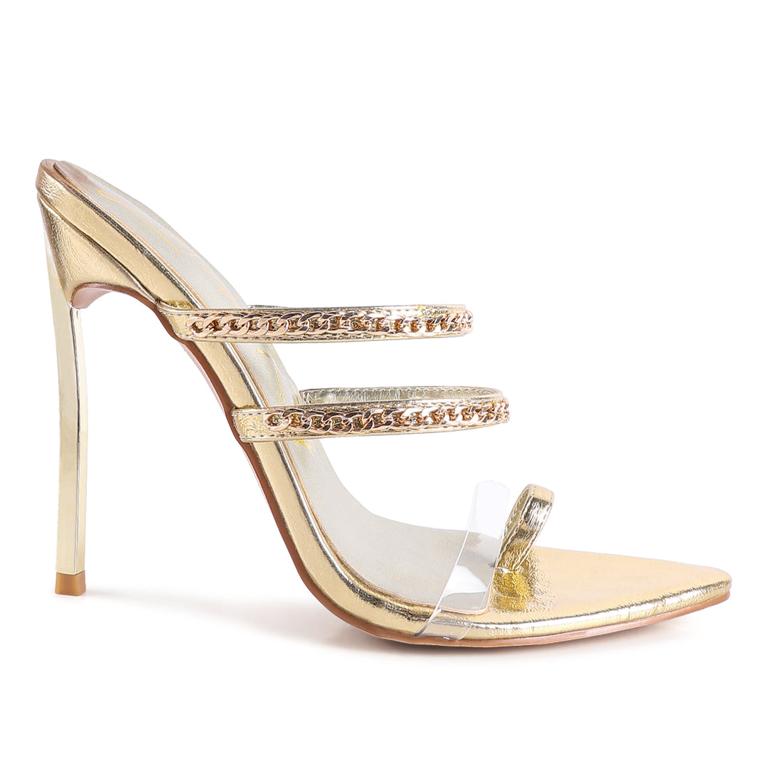 High Heeled Toe Ring Sandals in Gold