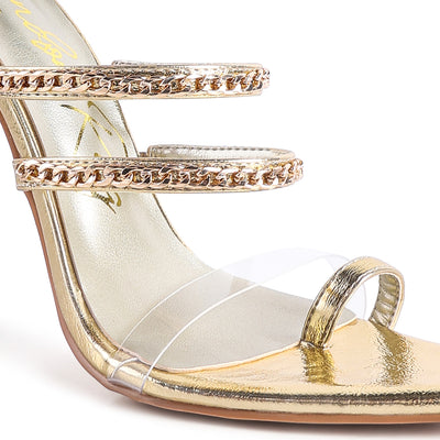High Heeled Toe Ring Sandals in Gold