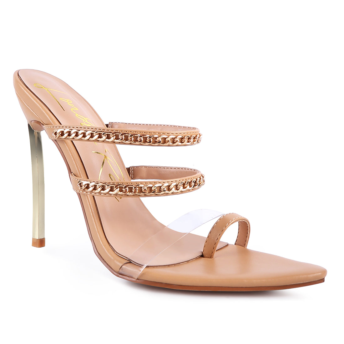 High Heeled Toe Ring Sandals in Latte