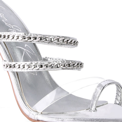 High Heeled Toe Ring Sandals in Silver
