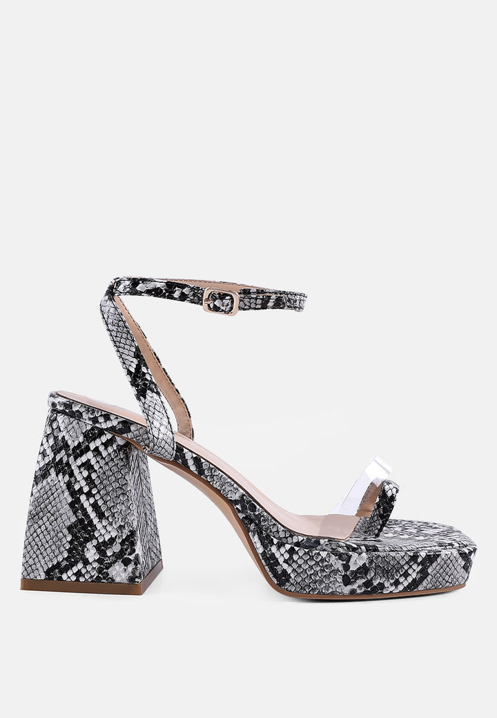 such flirt snake pattern block heeled sandals#color_black