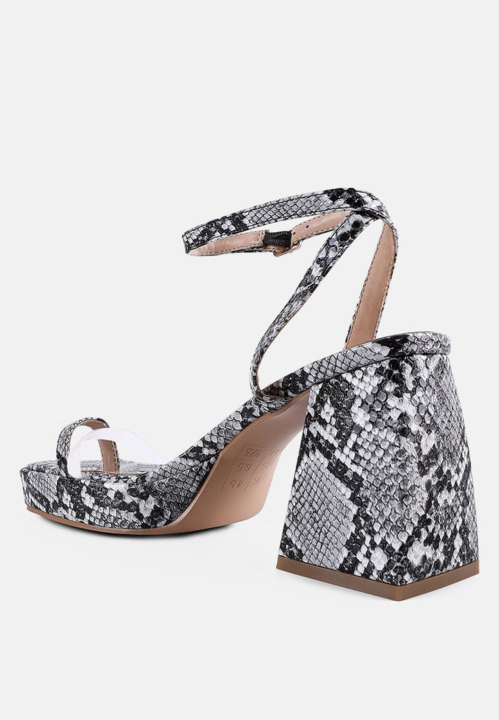such flirt snake pattern block heeled sandals#color_black