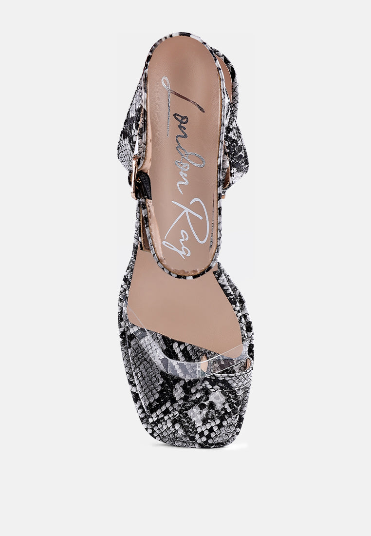 women snake pattern block heeled sandals#color_black