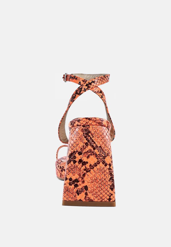 such flirt snake pattern block heeled sandals#color_orange
