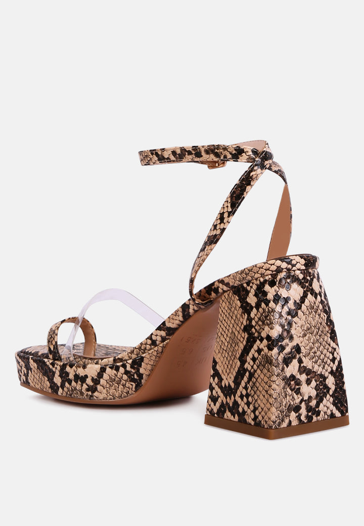 women snake pattern block heeled sandals#color_beige