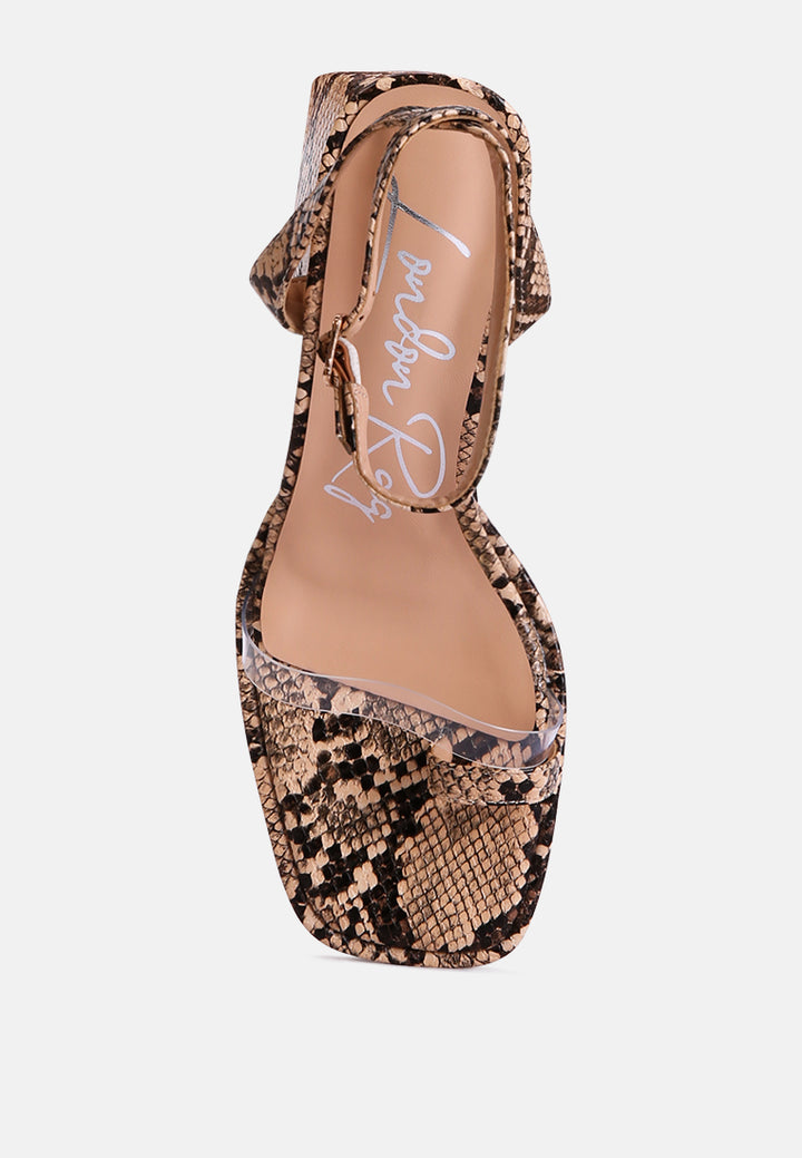 women snake pattern block heeled sandals#color_beige