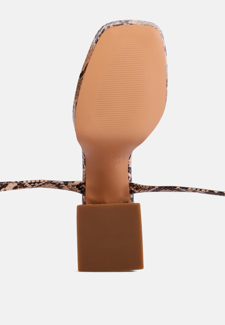 women snake pattern block heeled sandals#color_beige
