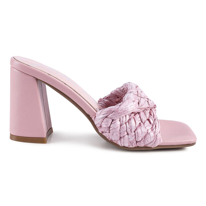 braided raffia block heel#color_pink