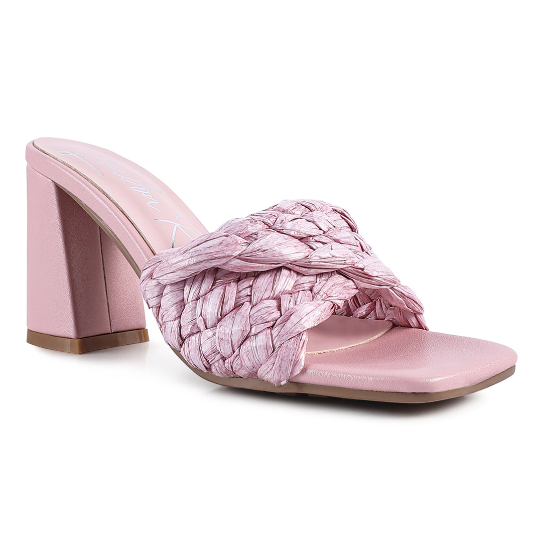 braided raffia block heel#color_pink