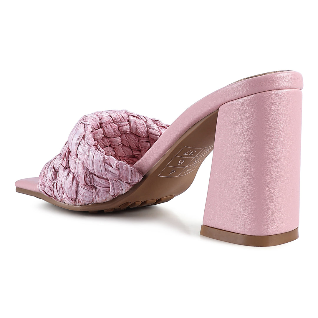 braided raffia block heel#color_pink