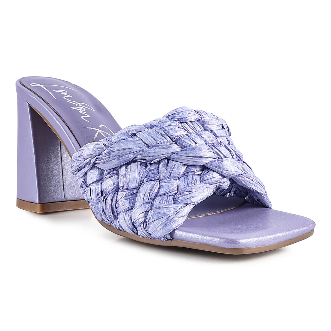 braided raffia block heel#color_purple