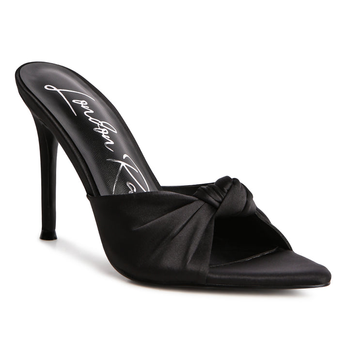 Satin Knot High Heeled Sandal in Black