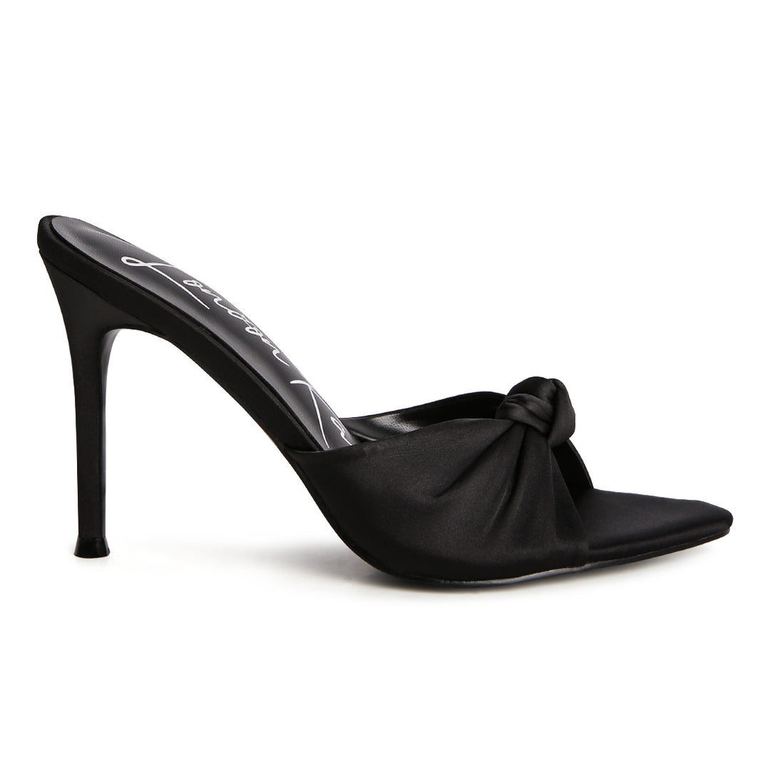 Satin Knot High Heeled Sandal in Black