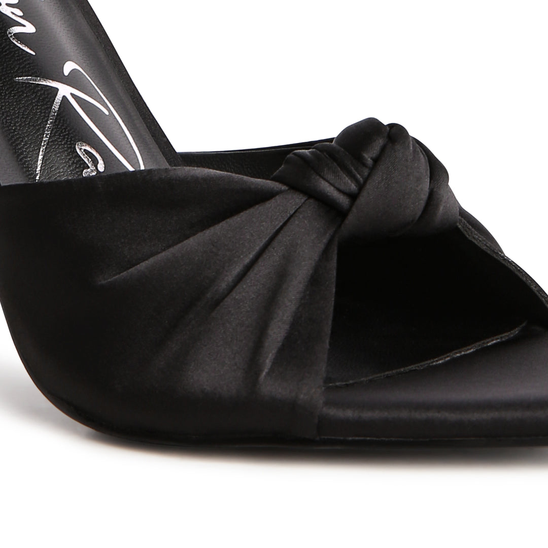 Satin Knot High Heeled Sandal in Black