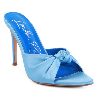 Satin Knot High Heeled Sandal in Blue