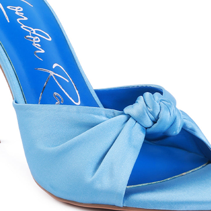 Satin Knot High Heeled Sandal in Blue