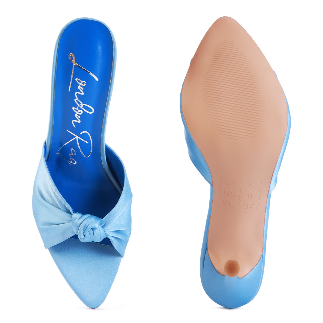 Satin Knot High Heeled Sandal in Blue