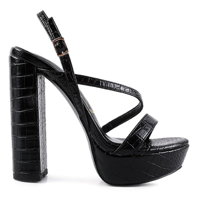 Black Slingback Block High Heeled Sandals