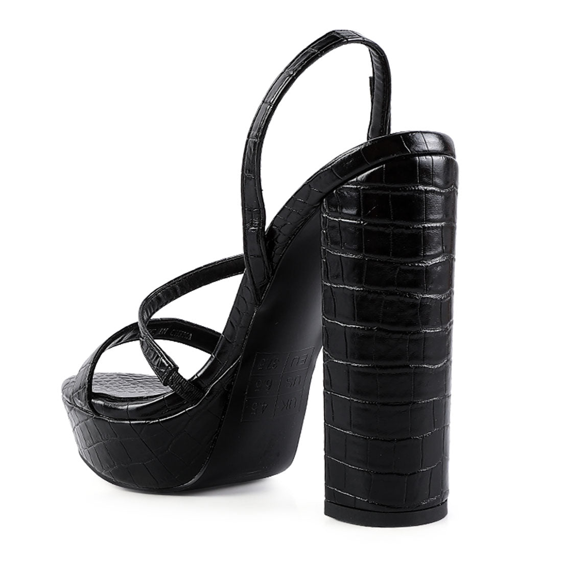 Black Slingback Block High Heeled Sandals