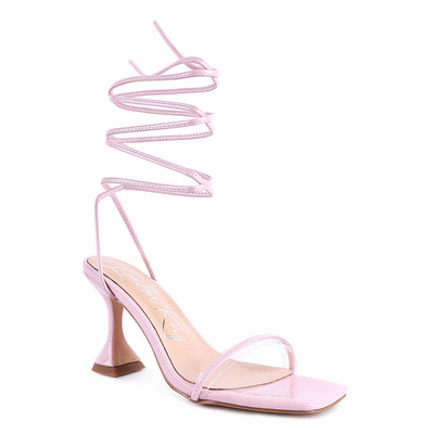 Pink Spool Heeled Lace Up Sandal