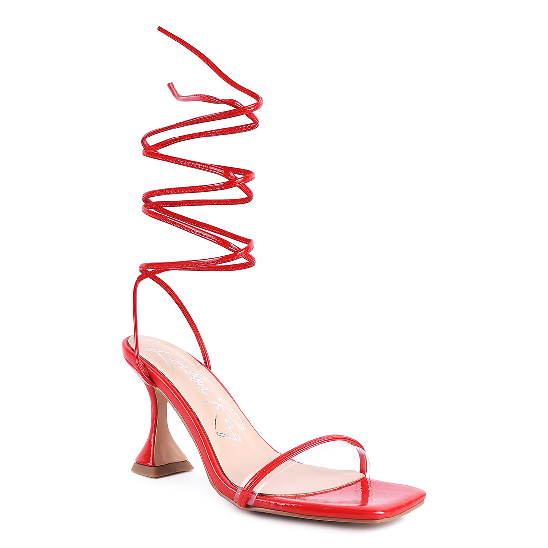 Red Spool Heeled Lace Up Sandal