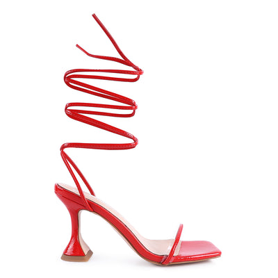 Red Spool Heeled Lace Up Sandal