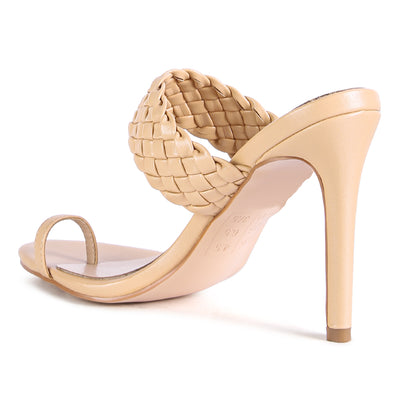 Woven Strap Toe Ring Sandals in Beige