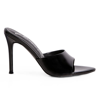 patent pu high heel sandals#color_black