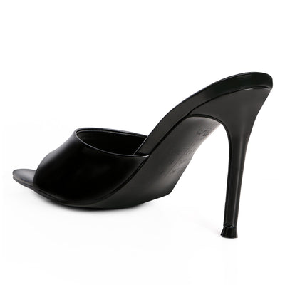 patent pu high heel sandals#color_black