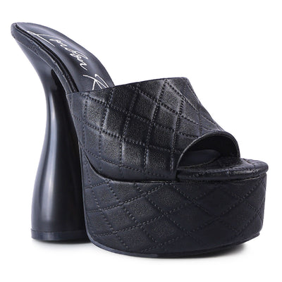 Black Quilted High Heeled Platform Sandals