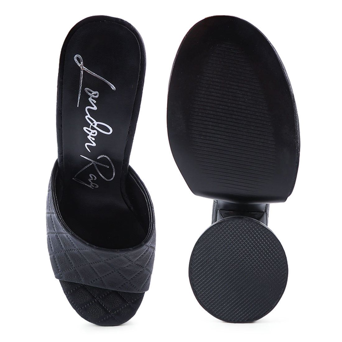 Black Quilted High Heeled Platform Sandals