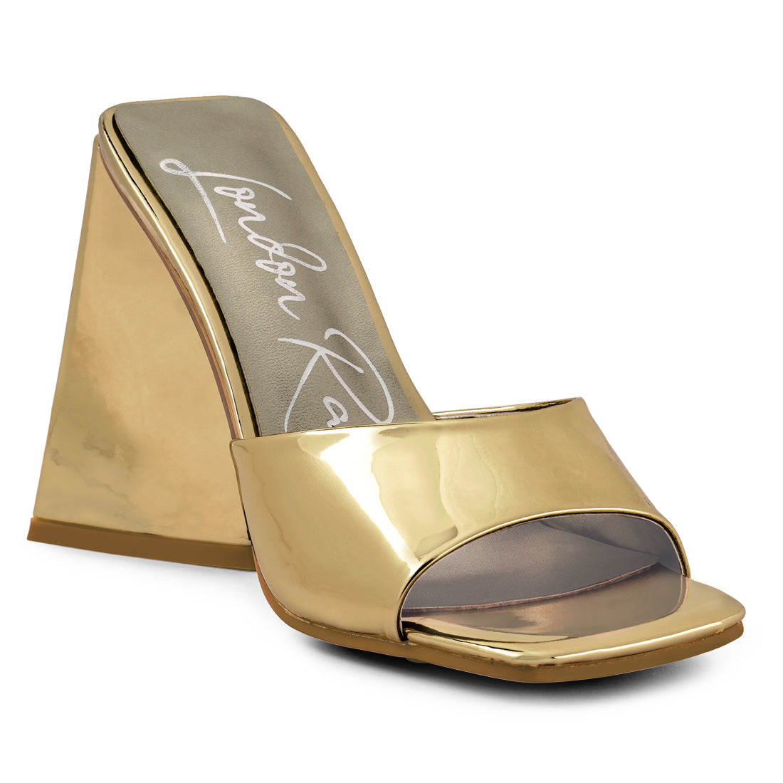 Gold Triangular Block Heel Sandals