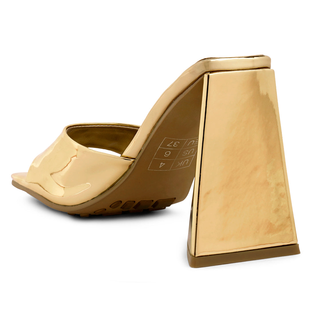 Gold Triangular Block Heel Sandals