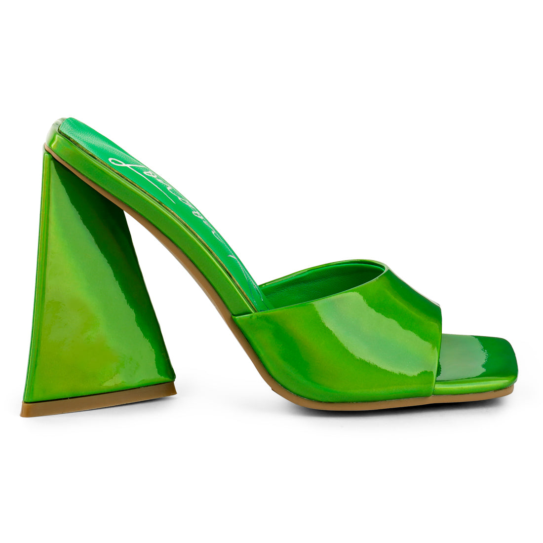 Green Triangular Block Heel Sandals