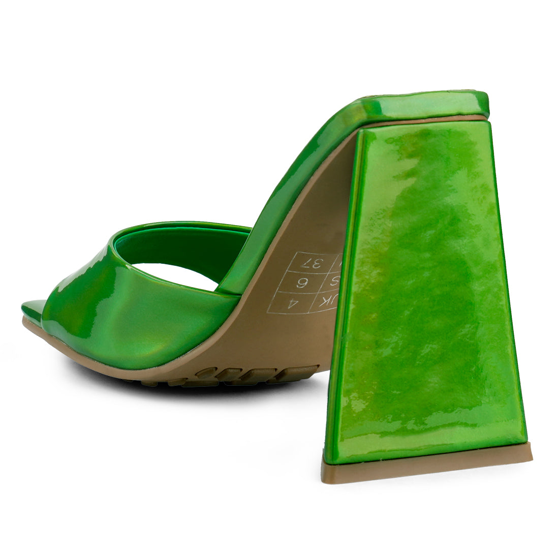 Green Triangular Block Heel Sandals
