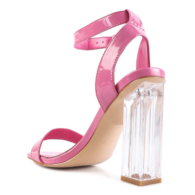 Pink Clear High Heeled Block Sandals
