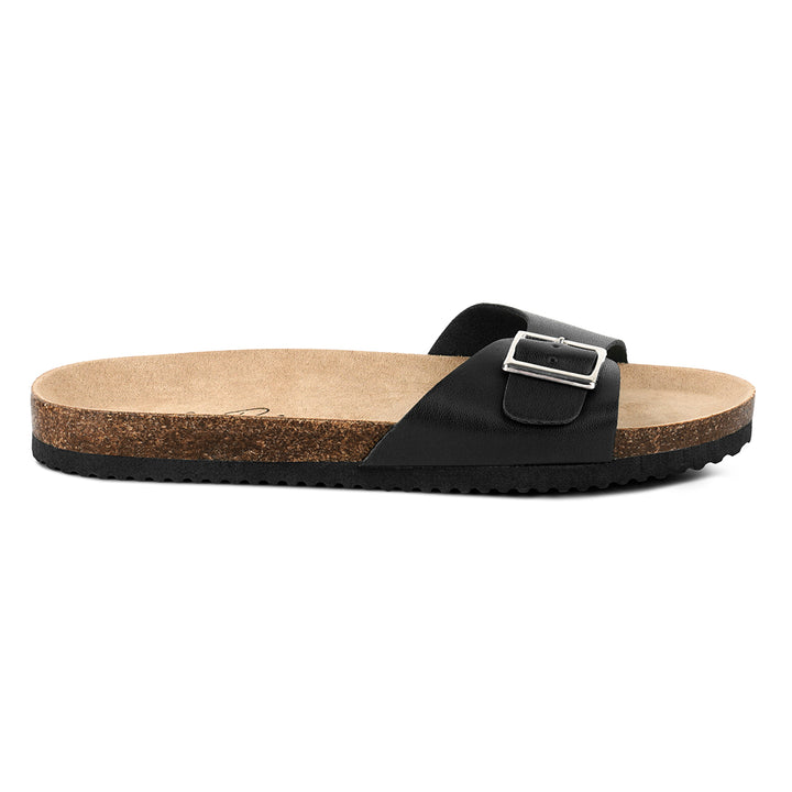 Black Buckled Strap Slides