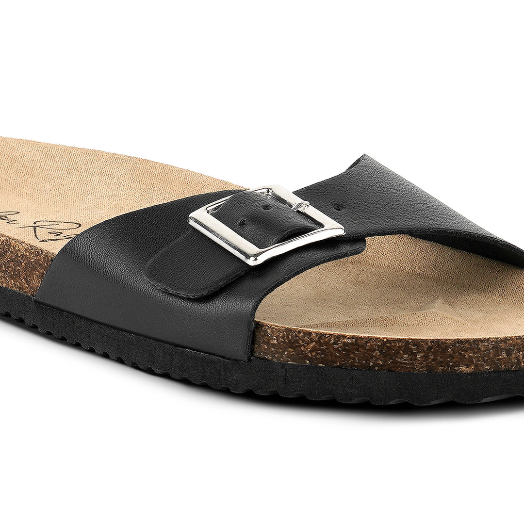 Black Buckled Strap Slides